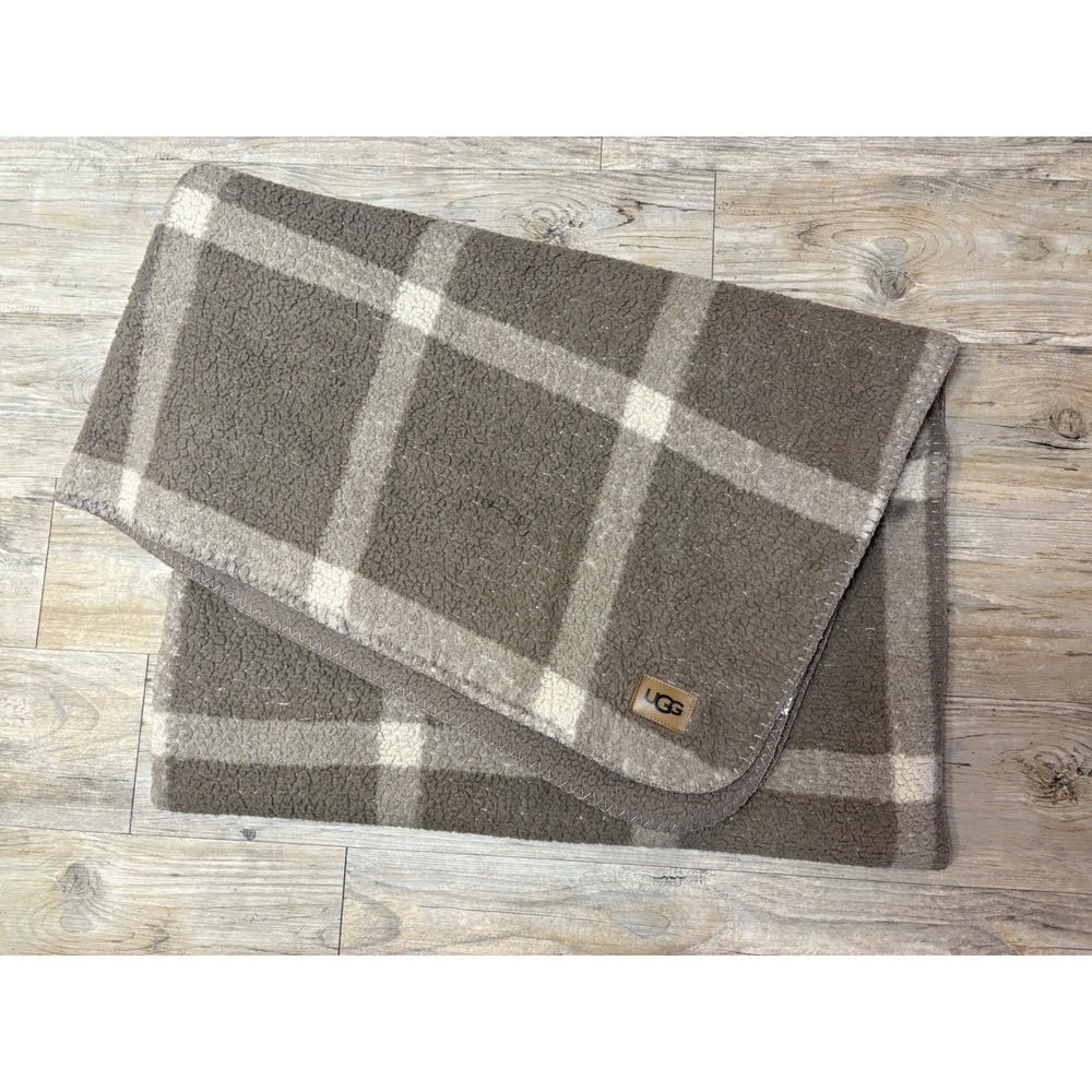 UGG Alexa Throw‎ Blanket Windowpane Plaid Taupe Cream 50x70